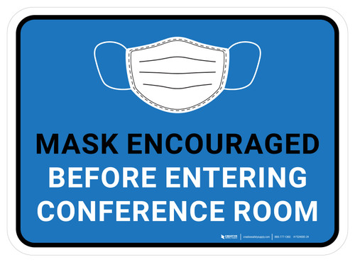 Mask Encouraged Before Entering Conference Room Blue Rectangular - Floor Sign