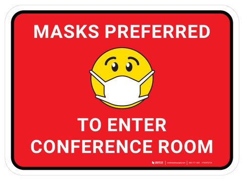 Masks Preferred To Enter Conference Room Red With Emoticon Rectangular - Floor Sign