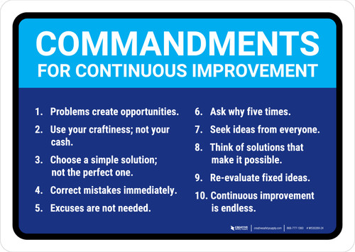 Commandments for Continuous Improvement Landscape - Wall Sign