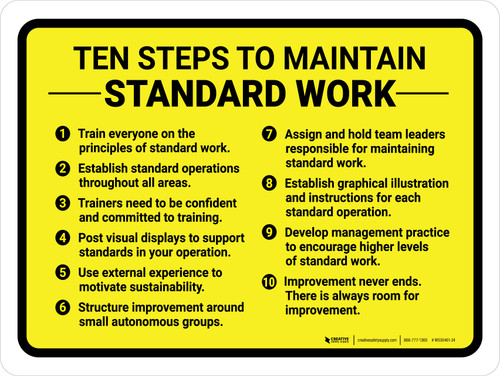 Ten Steps To Maintain Standard Work Landscape - Wall Sign