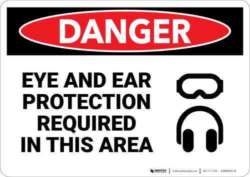 Danger: Eye and Ear Protection Required With Graphic - Wall Sign