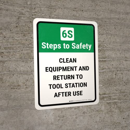 6S Steps To Safety: Clean Equipment And Return Portrait - Wall Sign