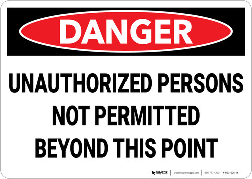 Danger: Unauthorized Not Permitted Beyond This Point - Wall Sign