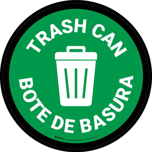 5S Trash Can Bilingual Spanish Circular - Floor Sign
