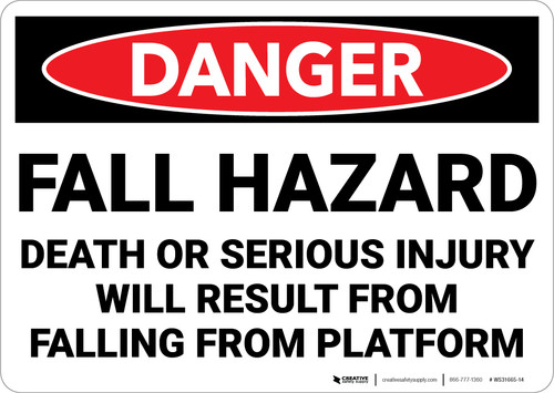 Danger: Fall Hazard Result In Death Injury - Wall Sign