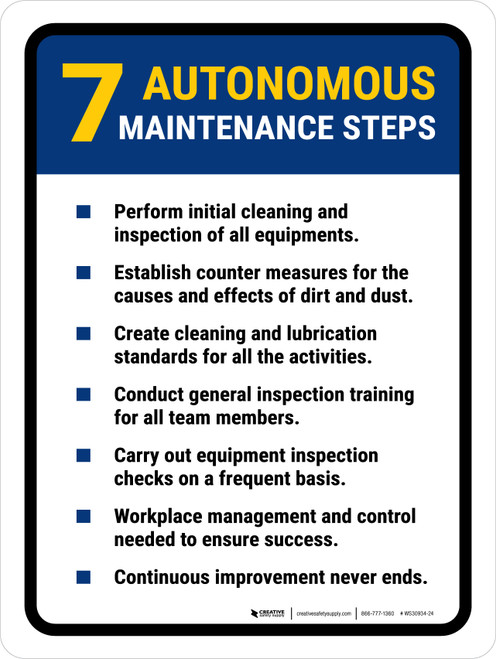 7 Autonomous Maintenance Steps Portrait - Wall Sign