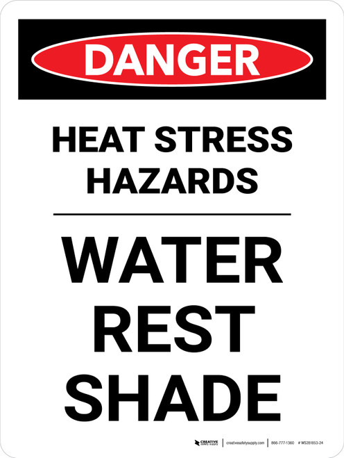 Danger: Heat Stress Hazards Water Rest Shade Portrait - Wall Sign