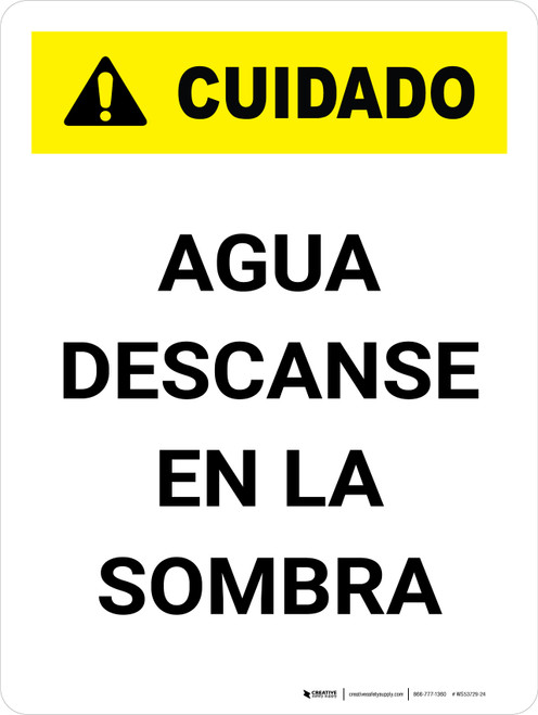 Caution: Water Rest Shade Bilingual Spanish Portrait - Wall Sign