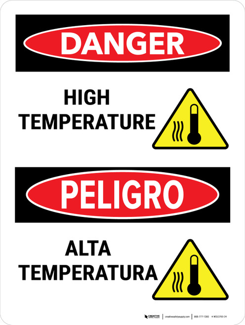 Danger: High Temperature Bilingual Spanish Portrait - Wall Sign