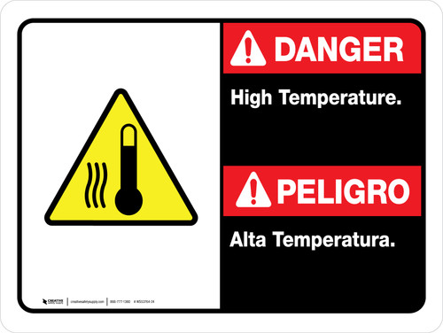 Danger: High Temperature Bilingual Spanish Landscape - Wall Sign