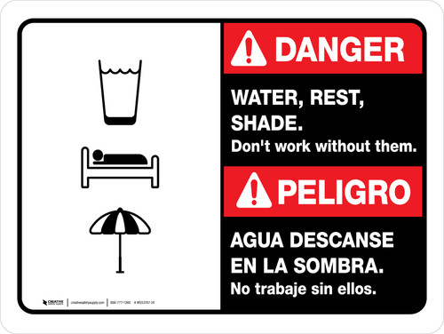 Danger: Water Rest Shade Don't Work Without Them Bilingual Spanish Landscape - Wall Sign