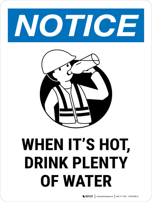 Notice: When Its Hot Drink Plenty Of Water Portrait - Wall Sign