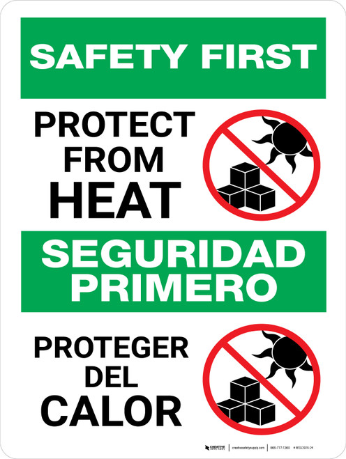 Safety First: Protect From Heat Bilingual Portrait - Wall Sign