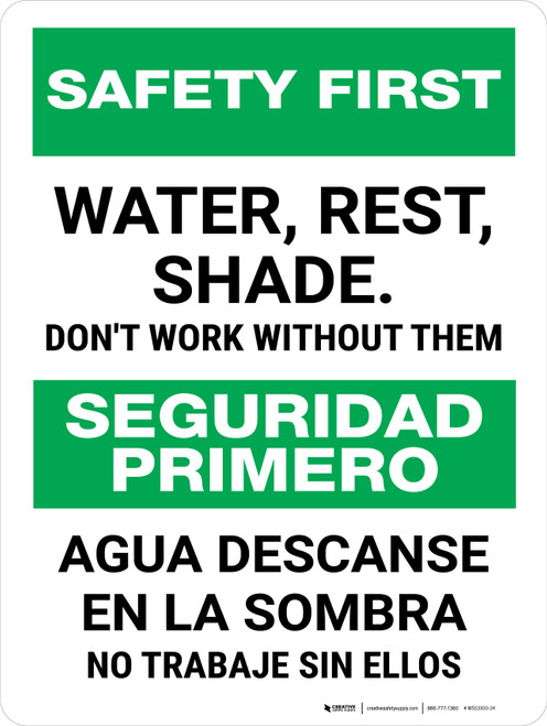 Safety First: Water Rest Shade Don't Work Without Them Bilingual Portrait - Wall Sign