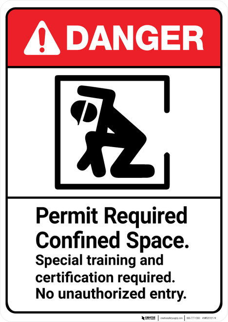 Danger: Permit Required Confined Space Training Required ANSI - Wall Sign