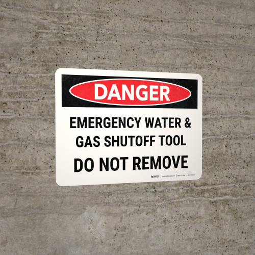 Danger: Emergency Water And Gas Shutoff Tool Landscape - Wall Sign