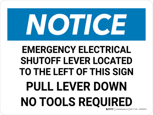 Notice: Emergency Electrical Shutoff Lever Landscape - Wall Sign