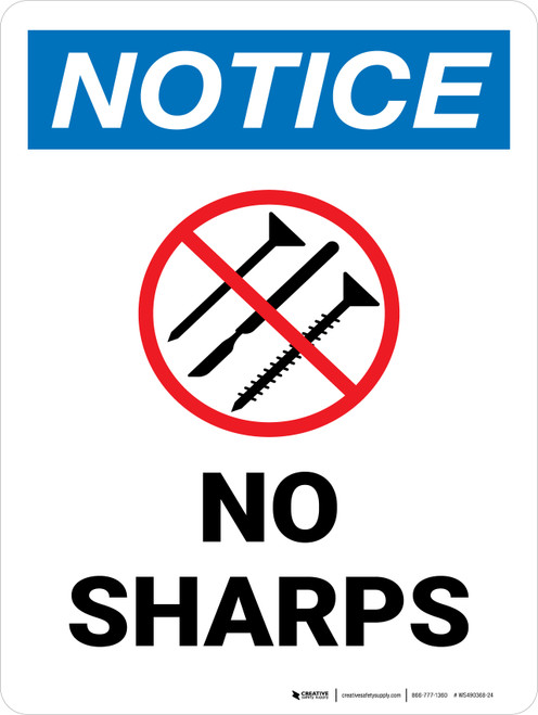 Notice: No Sharps Portrait - Wall Sign