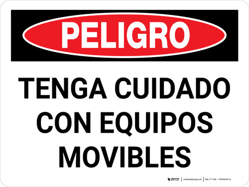 Danger: Watch Out For Moving Equipment Spanish Landscape - Wall Sign