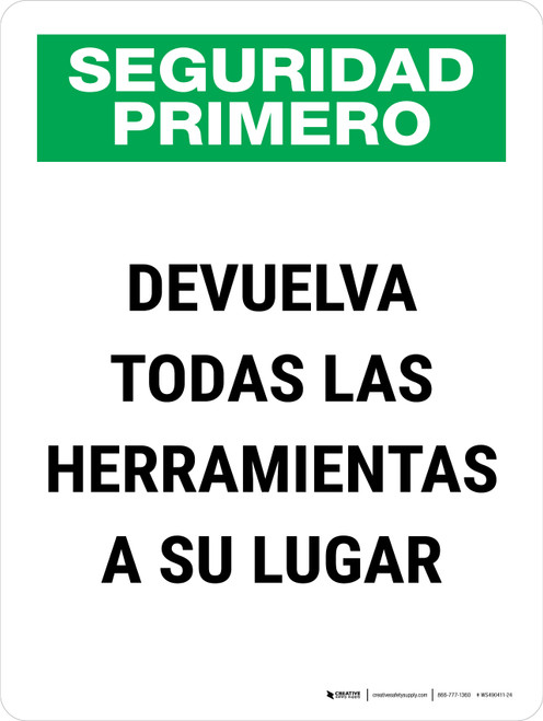 Safety First: Put Tools Back In Their Proper Place Spanish Portrait - Wall Sign