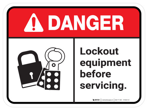 Danger: Ansi Lock Out Equipment Before Servicing Rectangular - Floor Sign