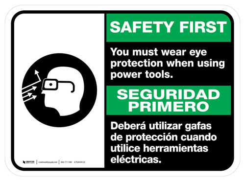 Safety First: You Must Wear Eye Protection Bilingual Spanish Rectangular With Icon - Floor Sign