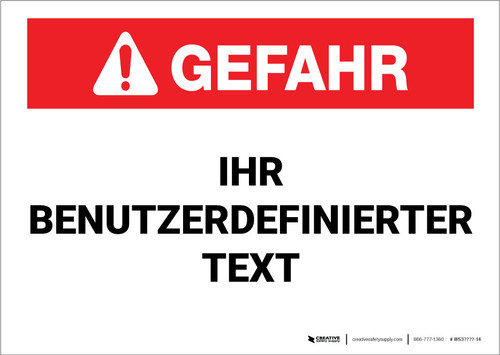 Custom ANSI German Danger Label