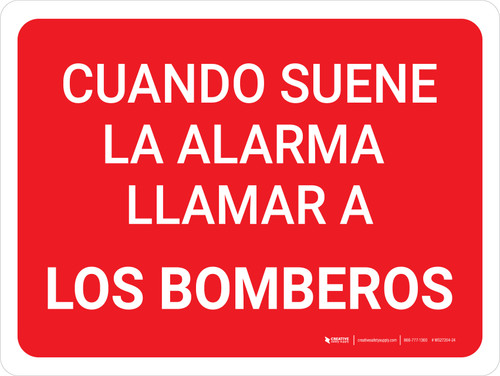 Cuando Suene la Alarma Llame a los Bomberos Rojo Horizontal - Wall Sign