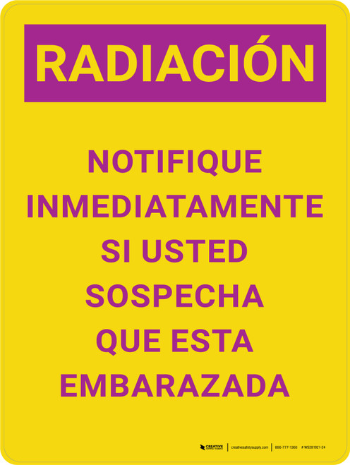 Radiación Avise a la Enfermera si Está Embarazada Vertical - Wall Sign