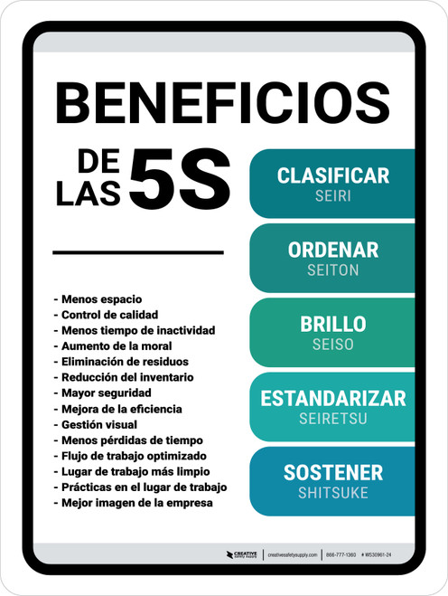 5S Beneficios de Lean Vertical - Wall Sign