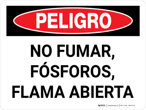Peligro - Prohibido Fumar Fósforos Llamas Horizontal - Wall Sign