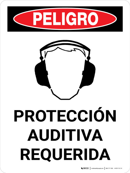 Peligro - Protección Auditiva Requerida Vertical - Wall Sign