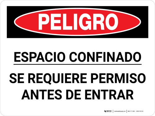 Peligro - Se Requiere Permiso para Espacios Confinados Horizontal - Wall Sign