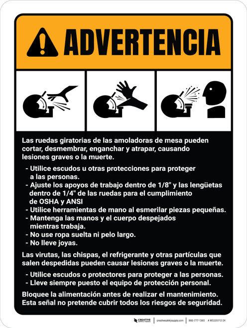 Advertencia - Directrices de la Máquina Amoladora de Mesa ANSI - Wall Sign