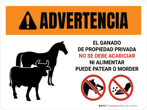 Advertencia - Ganado de Propiedad Privada - No Acariciar ni Alimentar el Paisaje Horizontal - Wall Sign