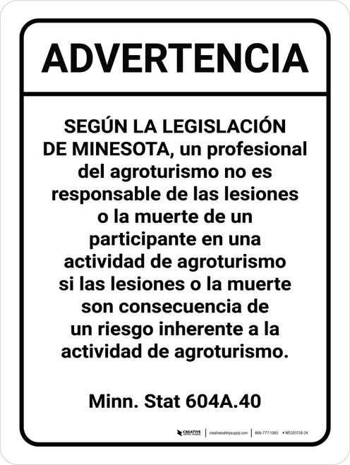 Advertencia - Responsabilidad Equina de Nebraska NE - Wall Sign
