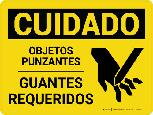 Cuidado - Objetos Punzantes EPI Guantes Requeridos con Gráfico - Wall Sign