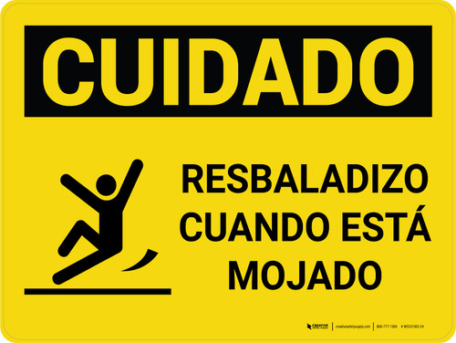 Cuidado - Resbaladizo Cuando está Mojado con Gráfico Horizontal - Wall Sign