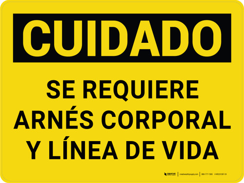 Cuidado - Se Requiere Arnés Corporal y Línea de Vida Horizontal - Wall Sign