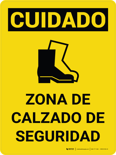 Cuidado - Zona de Calzado de Seguridad Vertical con Icono - Wall Sign