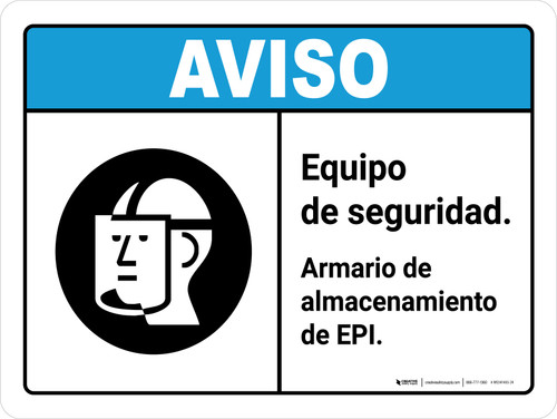 Aviso - Equipo de Seguridad Gabinete de Almacenamiento de EPI ANSI con Icono Horizontal - Wall Sign