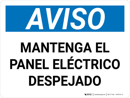 Aviso - Mantenga el Panel Eléctrico Despejado Horizontal - Wall Sign
