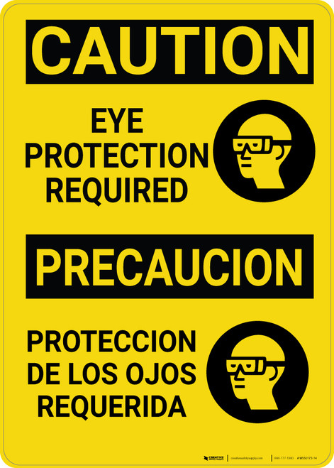 Caution: PPE Eye Protection Required With Graphic Bilingual Spanish - Wall Sign