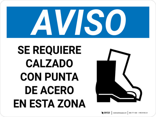 Aviso - Se Requiere Calzado con Punta de Acero en esta Zona Horizontal - Wall Sign