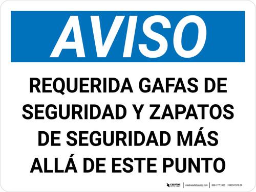 Aviso - Se Requieren Gafas de Seguridad Horizontal - Wall Sign