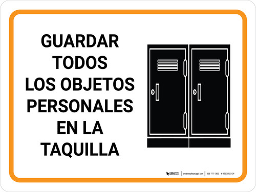 Guardar Todas las Pertenencias Personales en la Taquilla con Icono Horizontal - Wall Sign