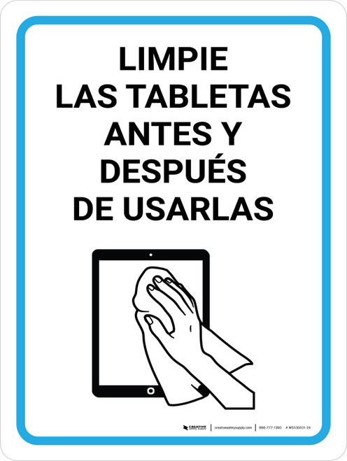 Limpie las Tabletas Antes y Después de Usarlas con Icono Vertical - Wall Sign