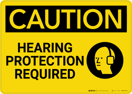Caution: PPE Hearing Protection Required with Graphic - Wall Sign