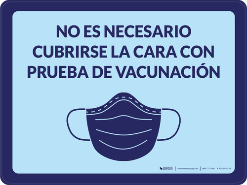 No se Requiere Cubrirse la Cara con la Prueba de Vacunación con Icono Horizontal - Wall Sign