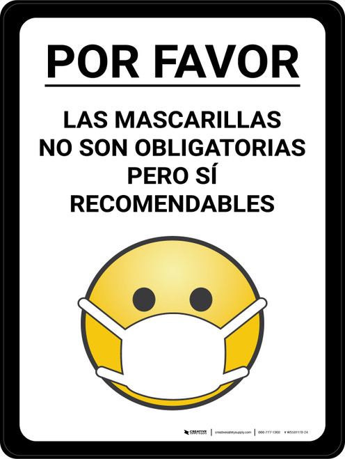 Por favor, las Mascarillas No son Obligatorias pero Sí Recomendables - Wall Sign